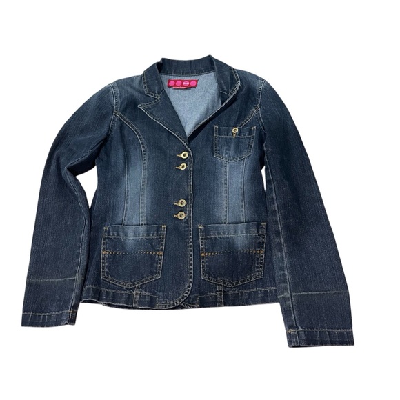 GLO  Medium  blue jean jacket stretchy blazer thin coat pockets - Picture 1 of 8